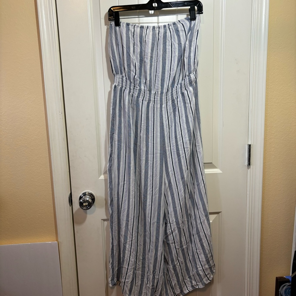 Goa Beachwear By Japna Striped Blue White Strapless Jumpsuit Romper M C3